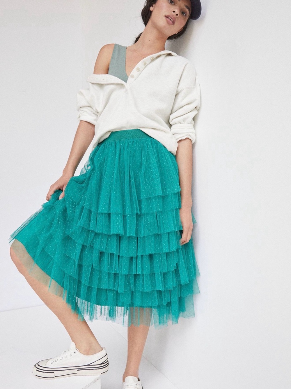 Anthropologie Flounced Tulle Midi Skirt XL
